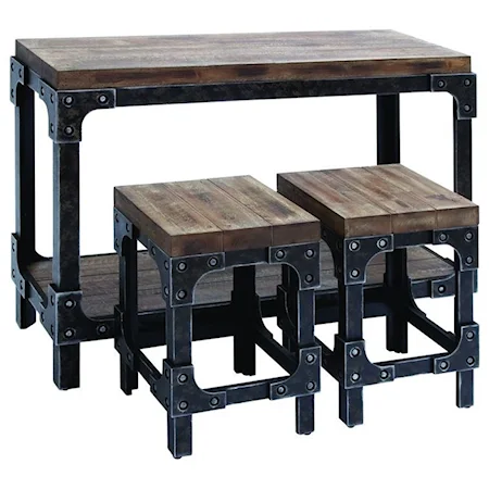 Wood Table & Stool Set